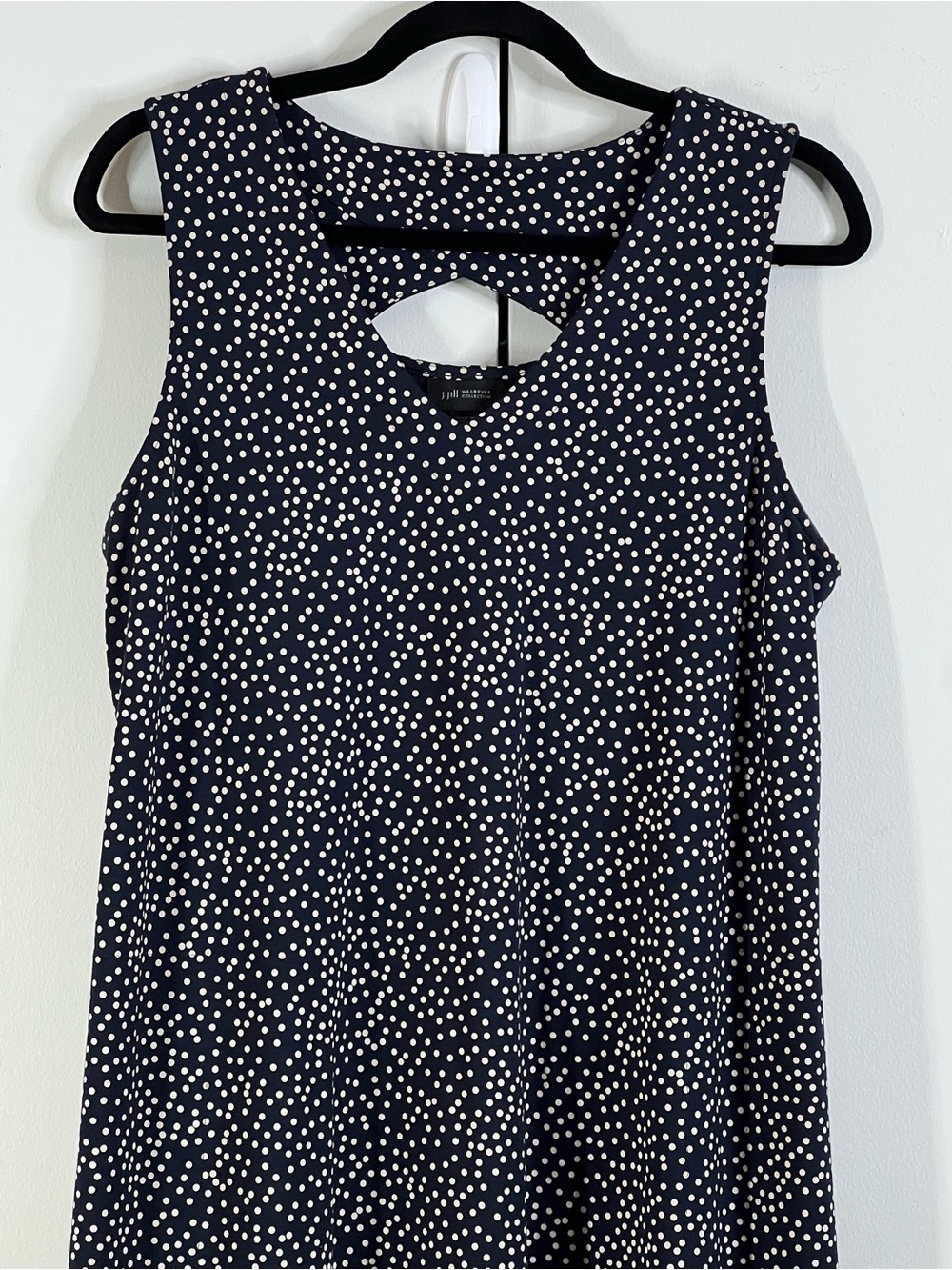 J. Jill M Navy White Polka Dot Sleeveless Midi Dress Women’s A-Line Keyhole Back - Picture 7 of 9